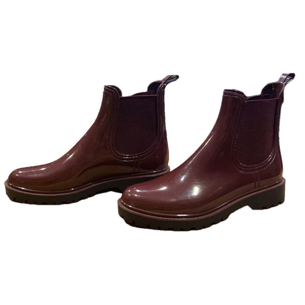 ALDO Burgundy Shiny Chelsea Rain Boots Waterproof Rubber Lug Sole EU 38 - Picture 12 of 16